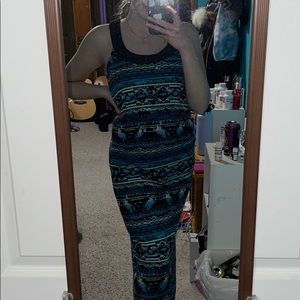 Blue Tribal Print Maxi Dress